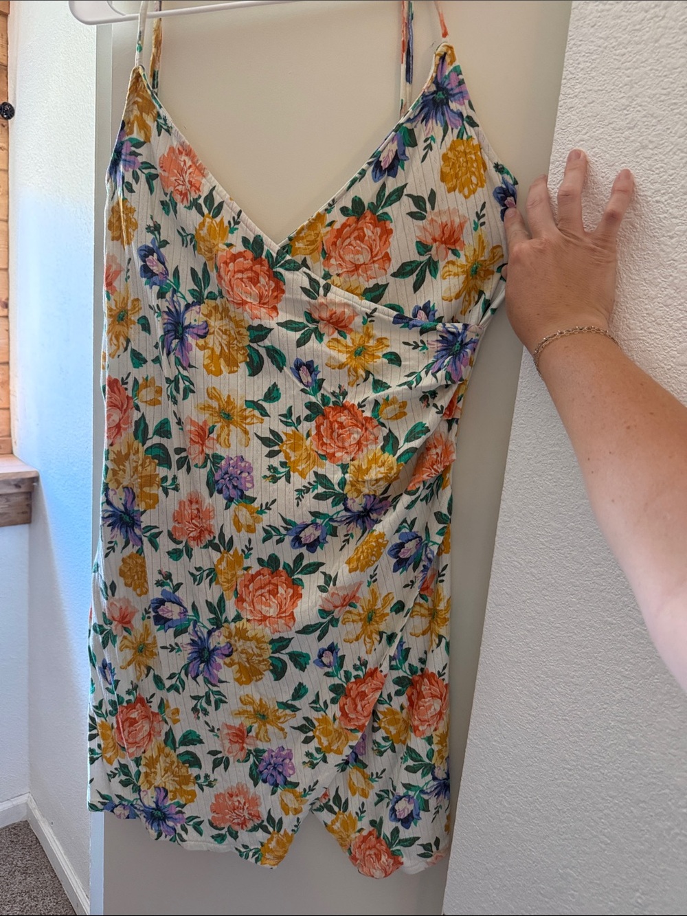 O'Neill White Floral Slip Dress with Yellow, Peach & Purple Blooms